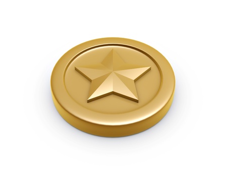 gold coin with star symbol isolated on white background