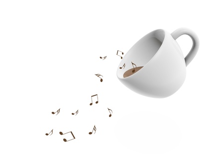coffee cup music notes on white backgroundの写真素材