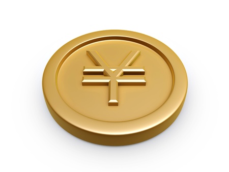 yen symbol gold coin isolated on white backgroundの写真素材