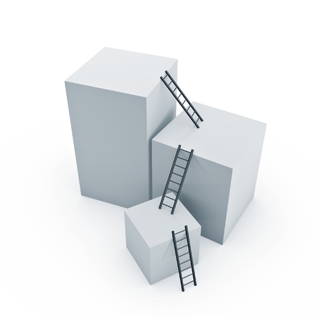 ladders to top of box on white backgroundの写真素材