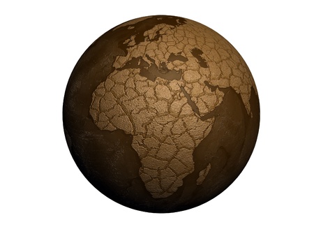 drought earth globe isolated on white backgroundの写真素材