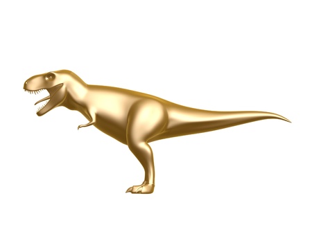 golden dinosaur t-rex isolated on white backgroundの写真素材