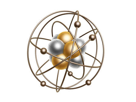 golden atom structure isolated on white backgroundの写真素材