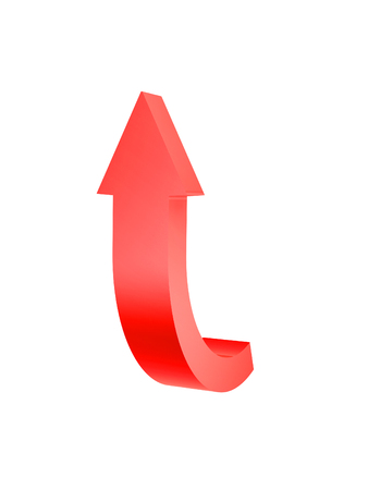 red arrow curve up isolated on white backgroundの写真素材