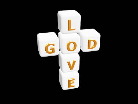 god love cross word isolated on dark backgroundの写真素材