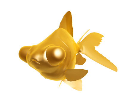 3d golden goldfish isolated on white backgroundの写真素材
