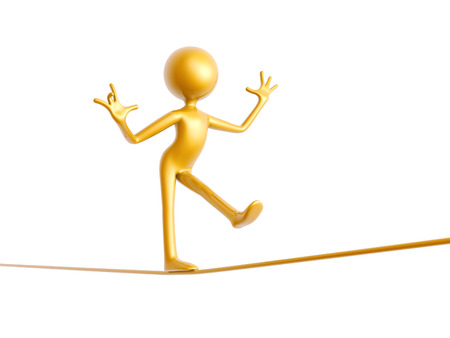 golden guy wire walking isolated on white background 3d illustrationの写真素材