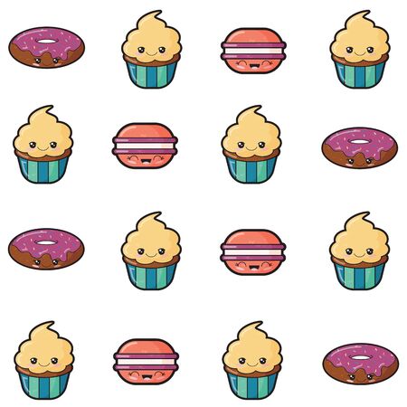 White kawaii cake seamless pattern print backgroundのイラスト素材