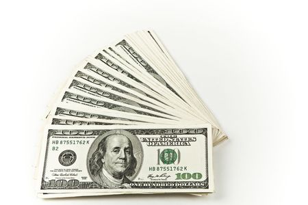 pile of money left side on white background の写真素材