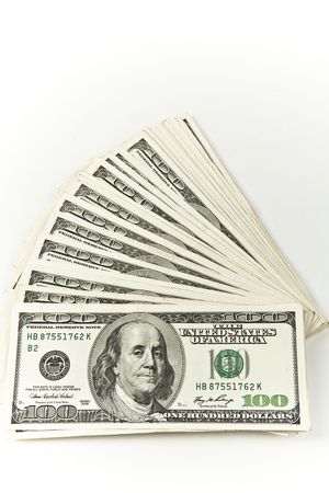 vertical stack of hundred dollar bills の写真素材