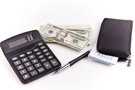 home finances calculator money check book and penの写真素材