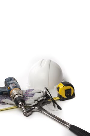 hand tools hardhat hammer の写真素材