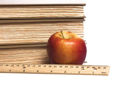 close up apple books ruler の写真素材