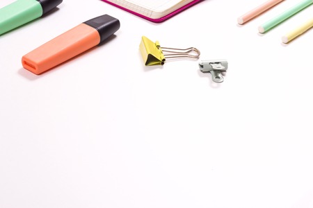 workspace white background school stationery elementsの写真素材
