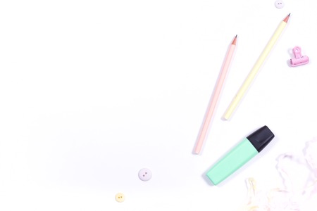 stationery button marker pencil white background