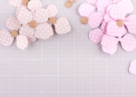 Making diy project. Paper decoration. Craft tools and supplies for scrapbooking. Season home flower decor.の写真素材