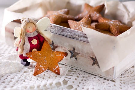 Star shaped gingerbread. Cookies for Santa. Rustic style breakfastの写真素材