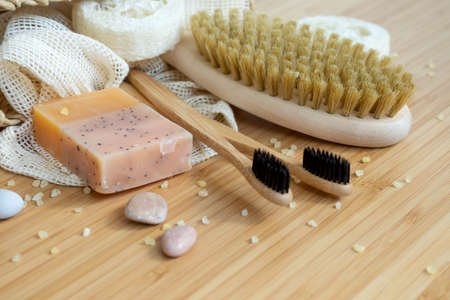 Zero waste, natural organic bathroom tools. No Plastic free life. Ecological skin care, body...