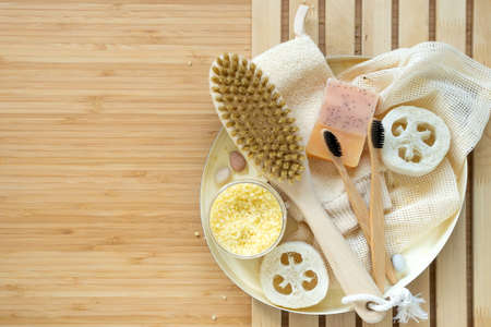 Zero waste, natural organic bathroom tools. No Plastic free life. Ecological skin care, body...
