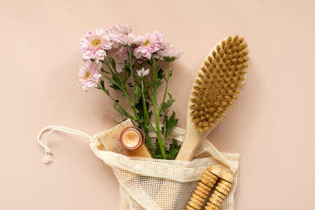 Eco-friendly beauty products, natural organic bathroom tools. No Plastic free life. Ecological skin...