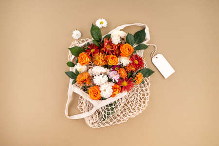 Minimal flowers mock up on earth tones Backgroundの写真素材