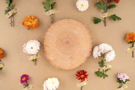 Minimal flowers mock up on earth tones Backgroundの写真素材