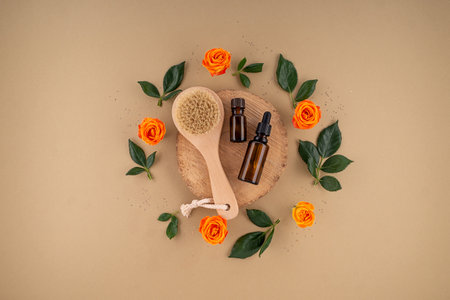 Massage products brush serun essential oils setの写真素材