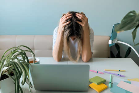 Woman in stress No ideas Emotional burnout at workの写真素材