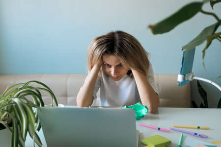 Woman in stress No ideas Emotional burnout at workの写真素材