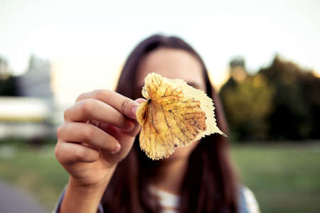 Portrait teenage girl having fun at natureの写真素材