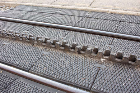 Close up of a rack track railway at Gornergrat on the Swiss alpsの写真素材
