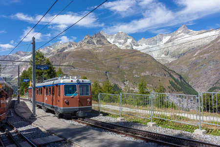 The mountain train from Zermatt up to Gornergrat.の写真素材