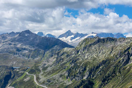 Majestic beautiful mountains view on Swiss Alps, beauty of fresh green nature, Switzerlandの写真素材