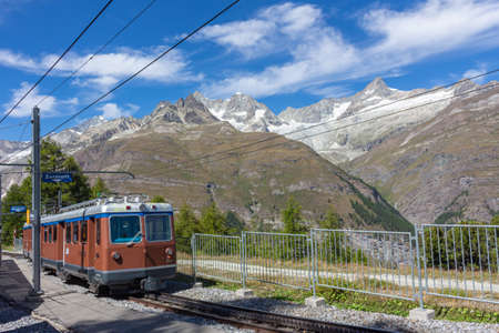 Zermatt, Switzerland, August 26, 2020: The mountain train from Zermatt up to Gornergrat. The Gornergrat bahn. Summer in the swiss alps. Switzerland.のeditorial素材