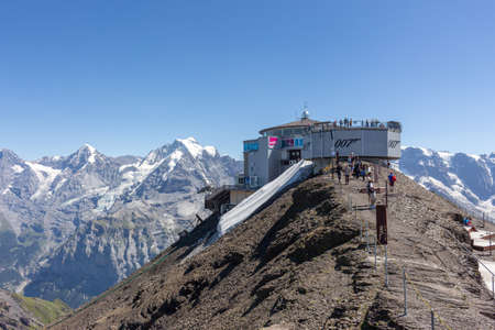 Schilthorn, Switzerland - August 8 2020: Majestic beautiful mountains view on Swiss Alps, beauty of fresh green nature, Switzerlandのeditorial素材
