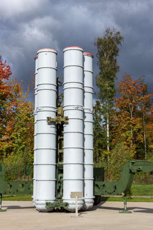 Anti-aircraft air defense missile on the launcherの写真素材