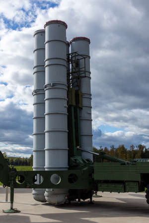 Anti-aircraft air defense missile on the launcherの写真素材