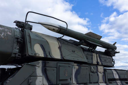 Anti-aircraft air defense missile on the launcherの写真素材