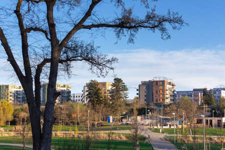 modern architecture residential building appartments with parkの写真素材