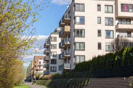 modern architecture residential building condominium appartments development cloudの写真素材