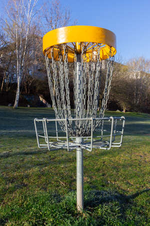Disc golf basket  sports and hobbies in outdoorの写真素材