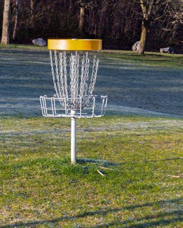 Disc golf basket  sports and hobbies in outdoorの写真素材