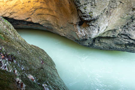 Aare Gorge - Aareschlucht, river Aare, canyon, near the town of Meiringen, in the Bernese Oberland region of Switzerland.の写真素材
