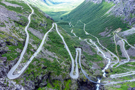 Norway troll road - Trollstigen serpentine mountain road. Trollstigveien winding mountain road in Norway.の写真素材