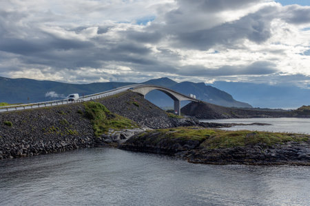 Atlantic Ocean Road,. Amazing and world famous road in Norway. Sea landscape with bridge. Atlanterhavsvegenの写真素材