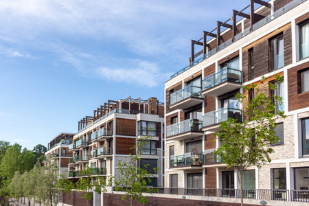 modern architecture residential building condominium appartments development cloudの写真素材