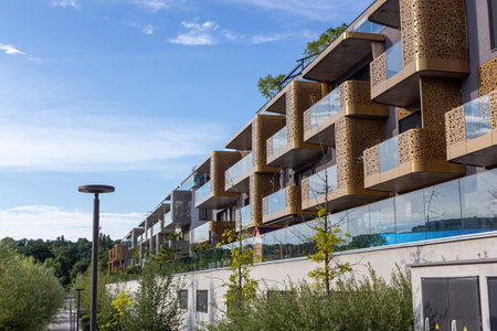 modern architecture residential building condominium appartments development cloudの写真素材