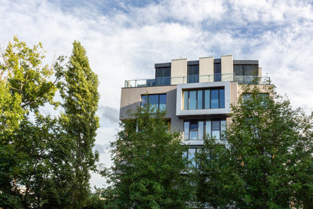 modern architecture residential building condominium appartments development cloudの写真素材