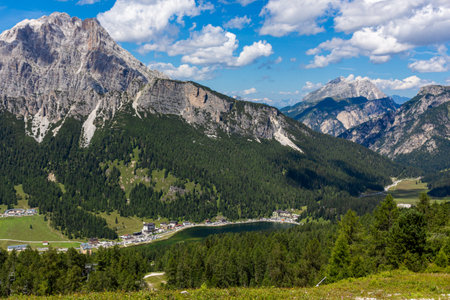 Dolomites landscape mountain summer spring Italy clouds sunny dayの写真素材