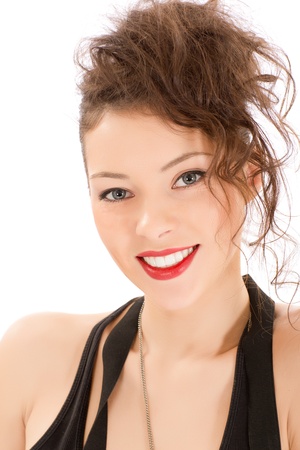 attractive smiling woman portrait on white backgroundの写真素材